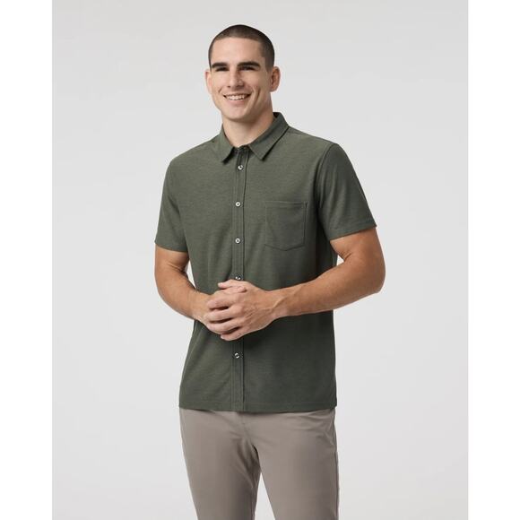 Vuori Mens Short Sleeve Ace Button Down In Oregano Olive Green Sz L Sustainable - Picture 1 of 7